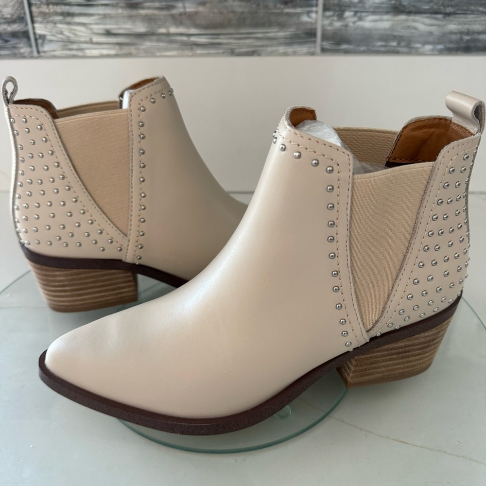Dolce Vita Cream Ankle Boots with Silver Studs